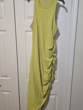 Asymmetrical Ruched Lime Dress